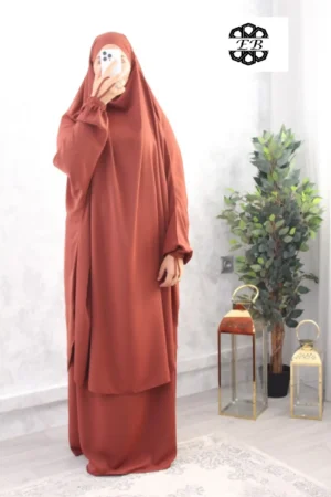 Jilbab 2 pièces jupe marron brique koshibo El Bassira (A2j KOS brown)