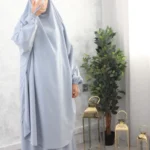 Jilbab 2 pièces jupe bleu ciel grisé koshibo El Bassira (A2j KOS grey)