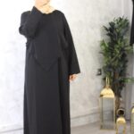 Abaya allaitement cache poitrine noir wool peach El Bassira (Hrb WP black)