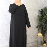 Abaya allaitement droite noir wool peach El Bassira (Hr WP black)