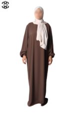 abaya droite extra large soie de médine chestnut El Bassira Numidia e chestnut (3)