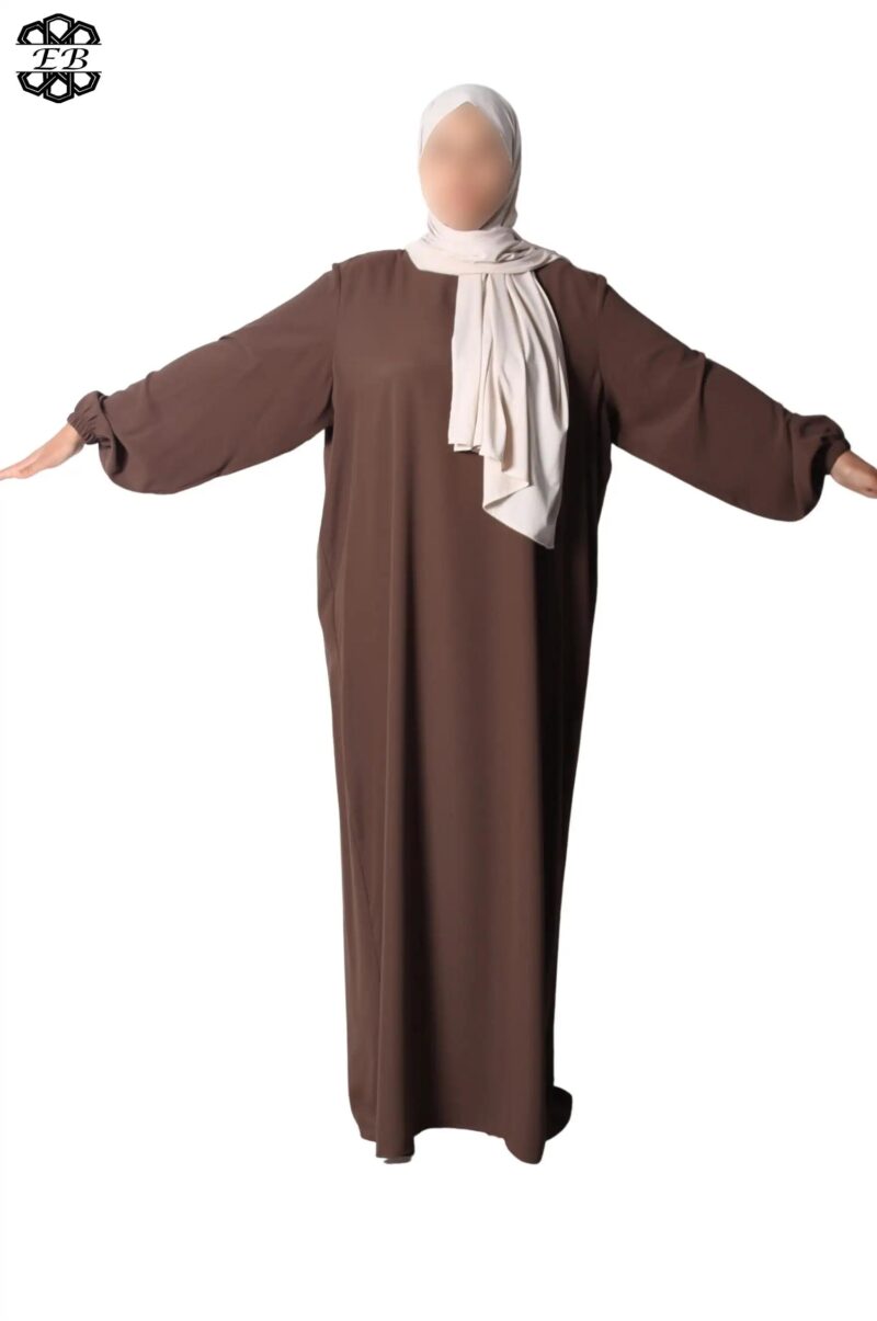 abaya droite extra large soie de médine chestnut El Bassira Numidia e chestnut (5)