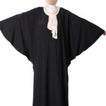 Abaya papillon noir manches ouvertes wool peach El Bassira (F WP black)
