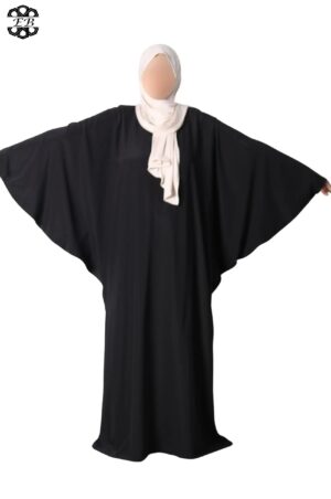 Abaya papillon noir manches ouvertes wool peach El Bassira (F WP black)