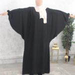 Abaya papillon noir manches serrées wool peach El Bassira (Fe WP black)