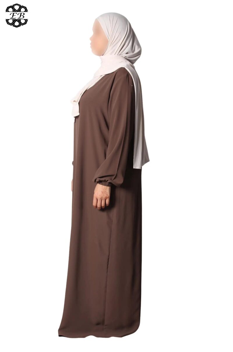 abaya droite manches serrées soie de médine chestnut El Bassira Sira e chestnut (1)