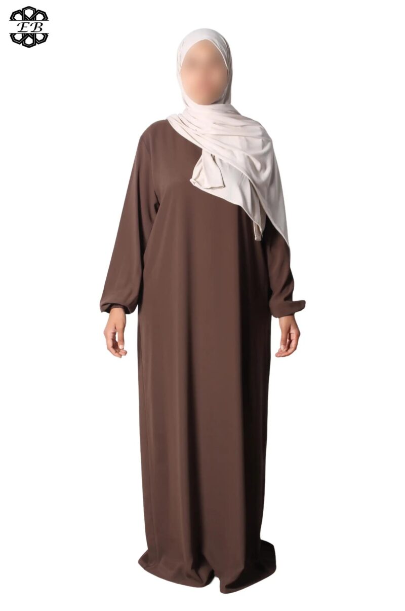 abaya droite manches serrées soie de médine chestnut El Bassira Sira e chestnut (3)