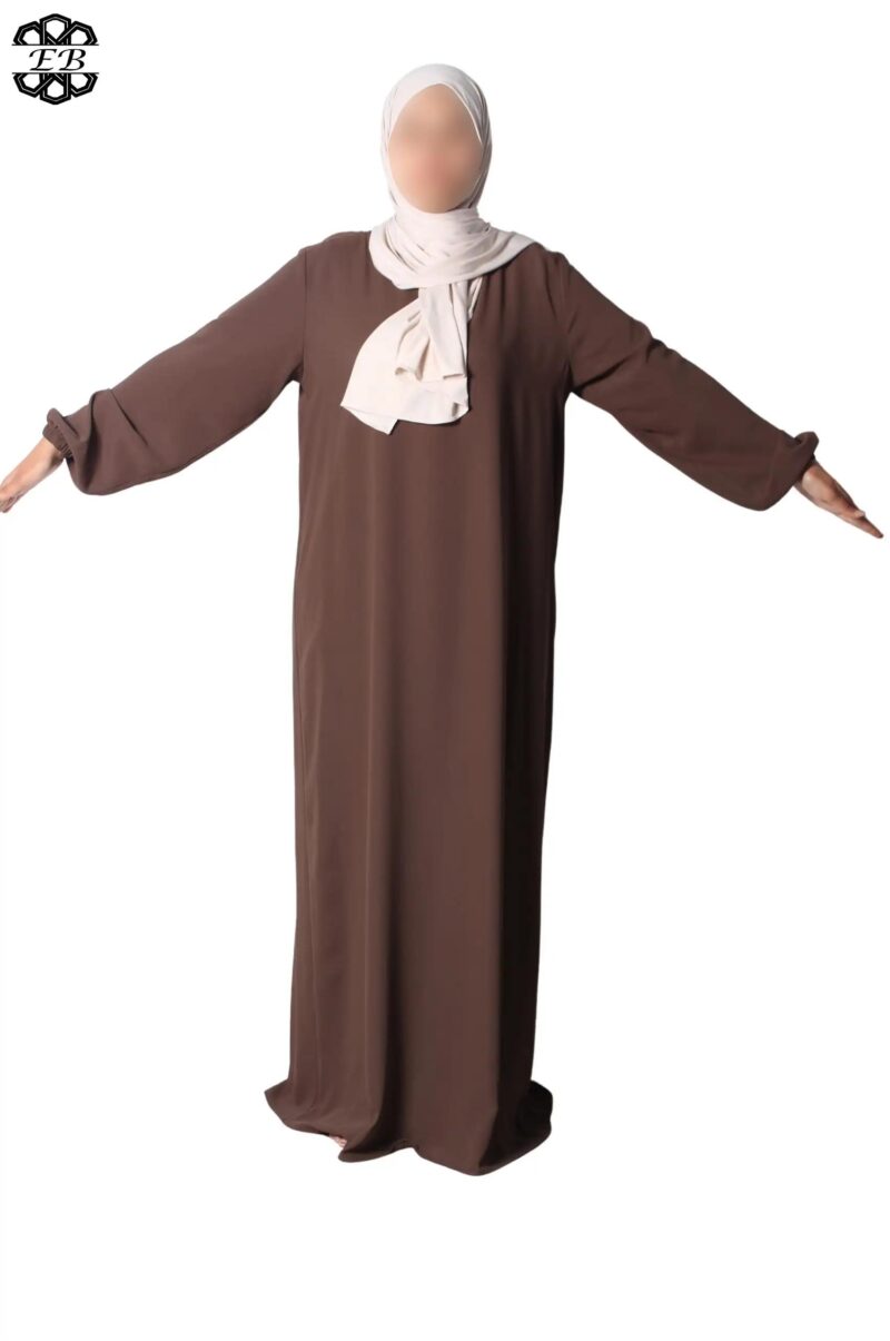 abaya droite manches serrées soie de médine chestnut El Bassira Sira e chestnut (4)