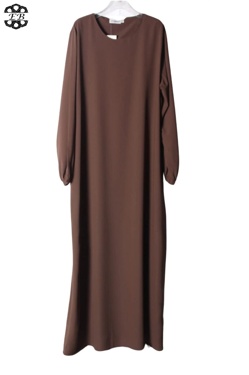 abaya droite manches serrées soie de médine chestnut El Bassira Sira e chestnut (6)