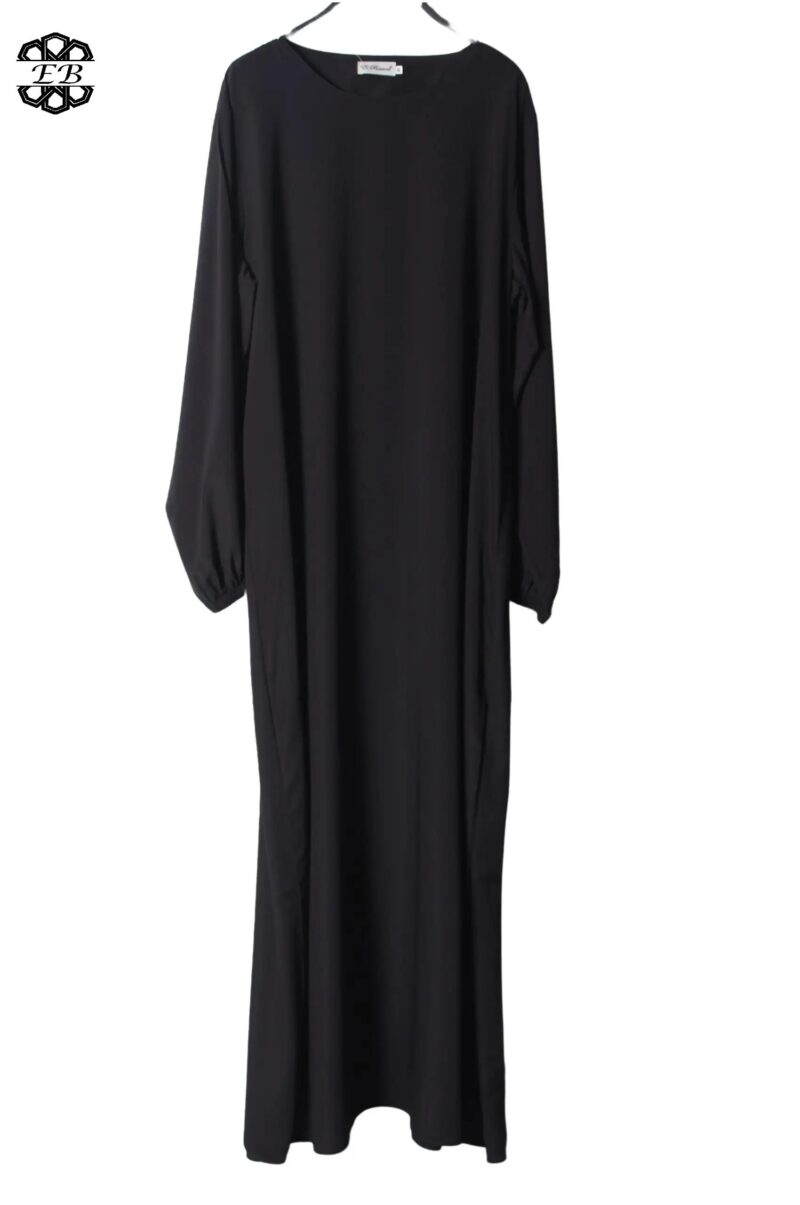 abaya droite manches serrées soie de médine noir El Bassira Sira e black (2)