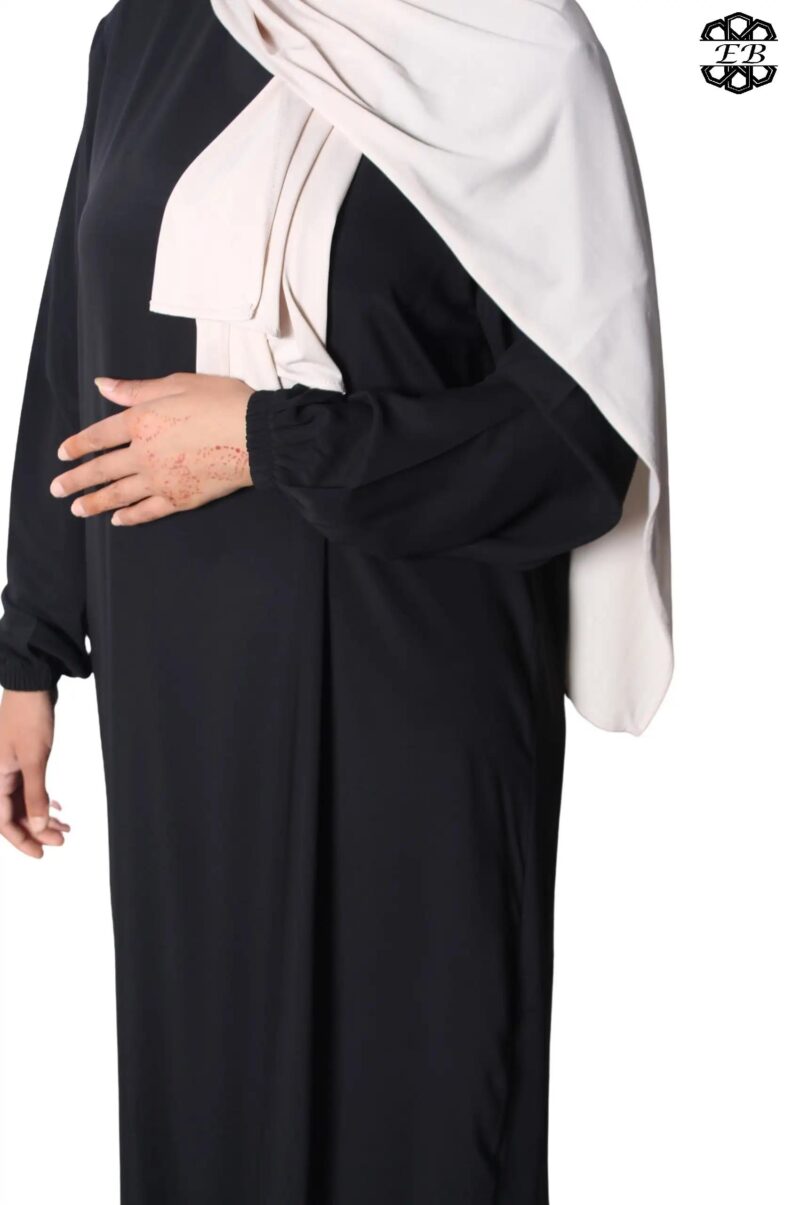 abaya droite manches serrées soie de médine noir El Bassira Sira e black (3)