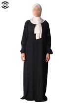 abaya droite manches serrées soie de médine noir El Bassira Sira e black (4)