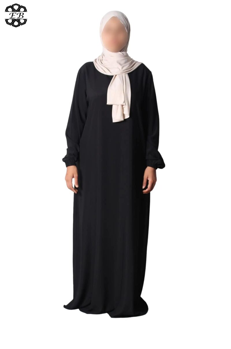 abaya droite manches serrées soie de médine noir El Bassira Sira e black (4)