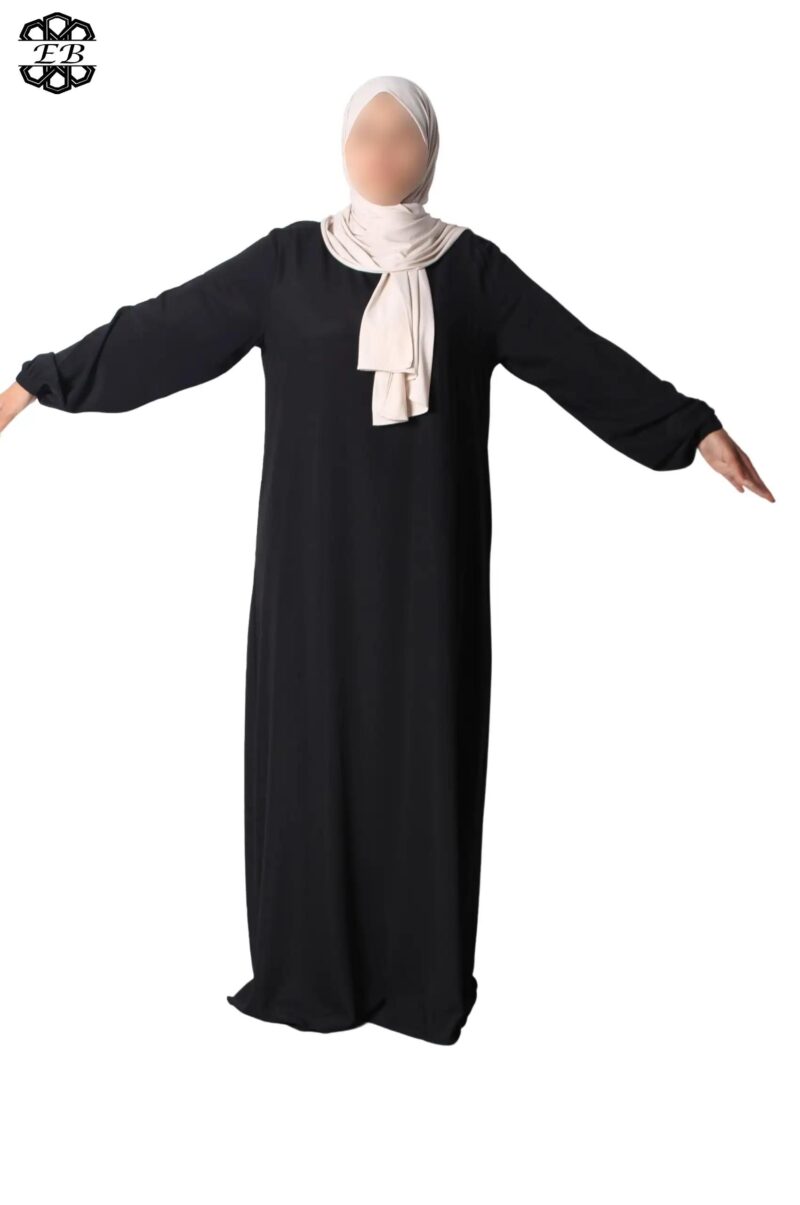 abaya droite manches serrées soie de médine noir El Bassira Sira e black (6)
