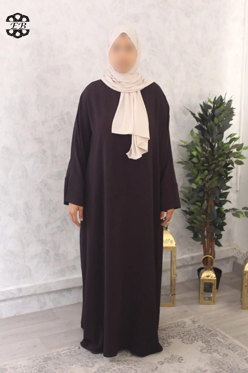 abaya evasée extra large manches ouvertes jazz aubergine El Bassira Emma p jazz 109 (3)