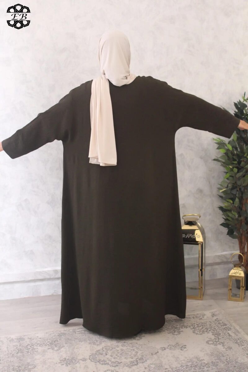 abaya evasée extra large manches ouvertes jazz vert kaki foncé El Bassira Emma p jazz 52 (1)