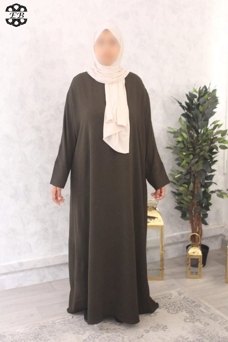 abaya evasée extra large manches ouvertes jazz vert kaki foncé El Bassira Emma p jazz 52 (3)