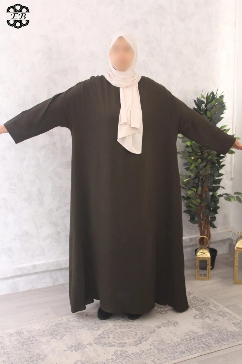 abaya evasée extra large manches ouvertes jazz vert kaki foncé El Bassira Emma p jazz 52 (4)