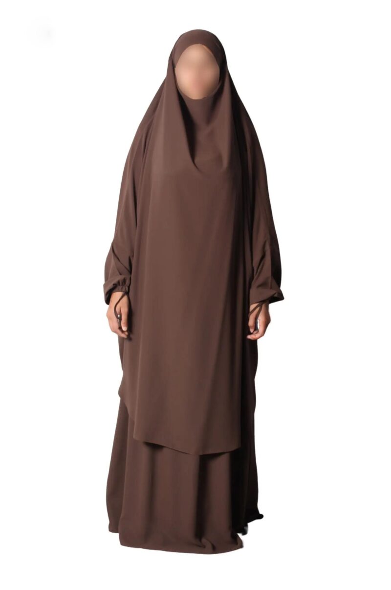 jilbab 2 pieces jupe evasee soie de medine chestnut El Bassira A2j chestnut 10